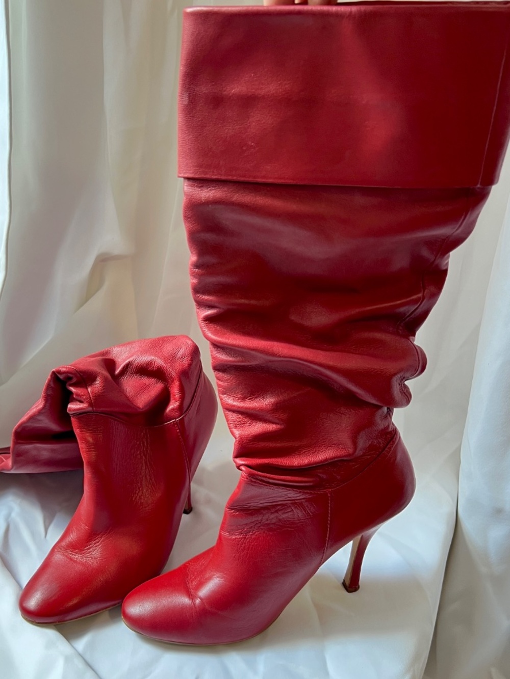 Colin Stuart Red Genuine Leather Slouch High Heel Tall Boots 8M